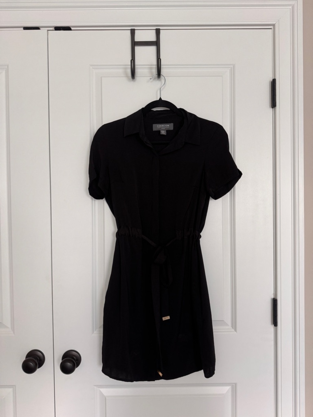 Calvin Klein Black Short Sleeve Tie-Waist Mini Dress